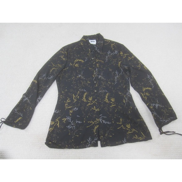 Leslie Fay Tops - Leslie Fay Shirt Womens 8 Black Floral Print Button Front Long‎ Sleeve Tie Cuff